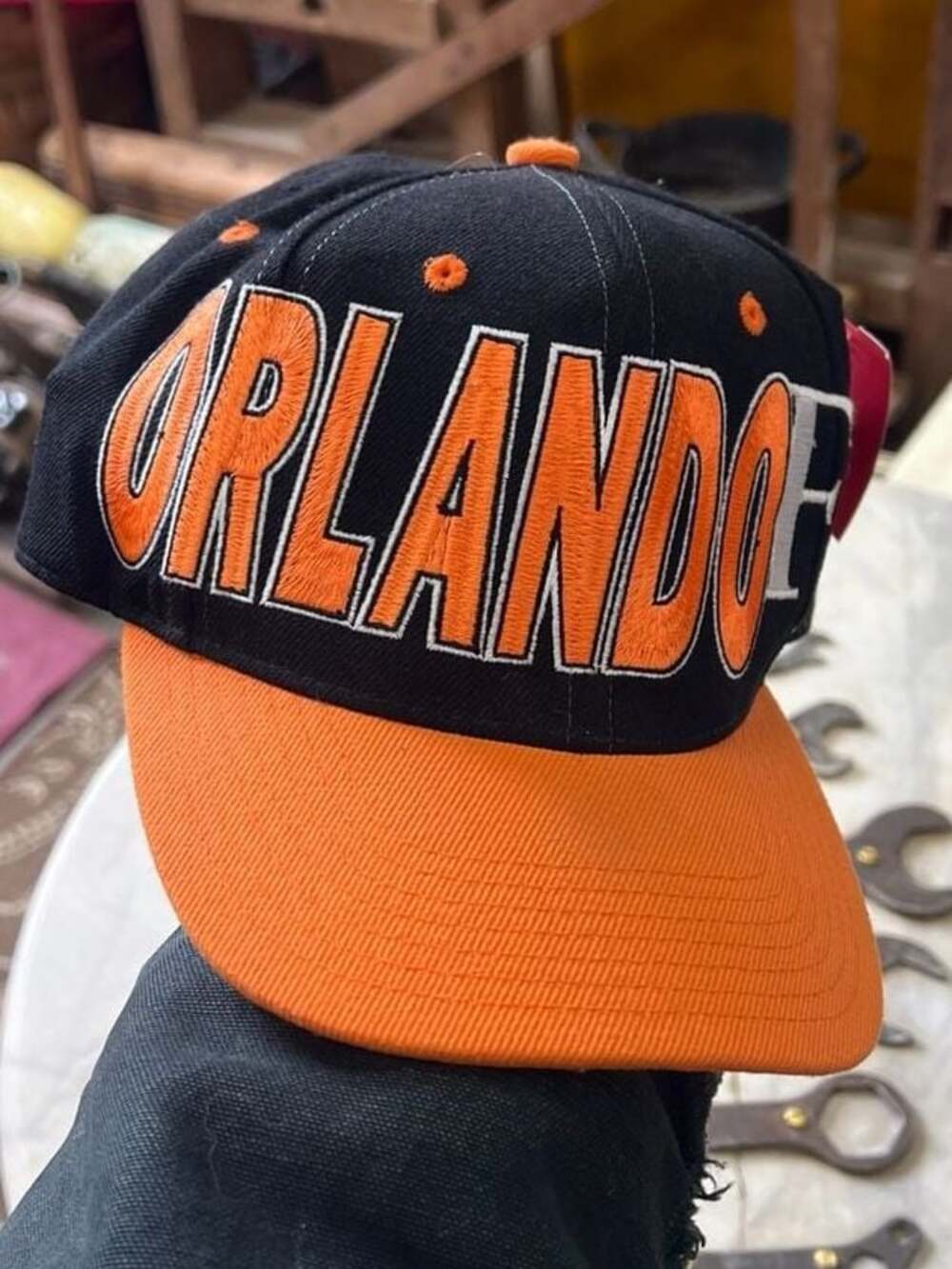 Vintage Orlando FL Snapback Hat Black Orange
